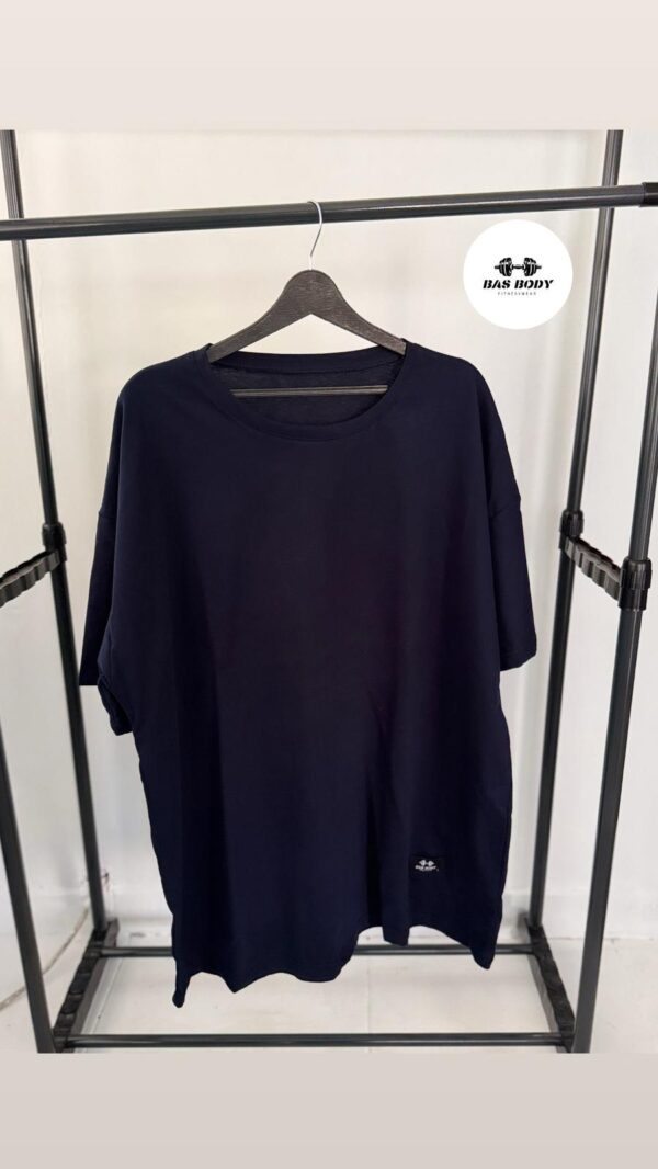Düz Lacivert Oversize 100% Pamuk T-shirt - Görsel 2
