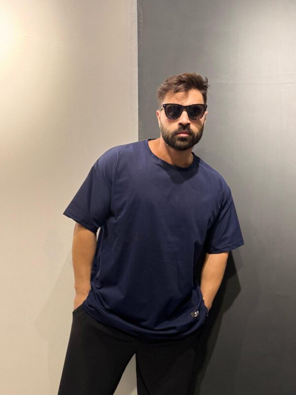 Düz Lacivert Oversize 100% Pamuk T-shirt