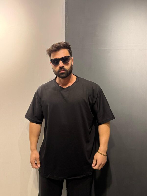 Düz siyah oversize 100% Pamuk T-shirt