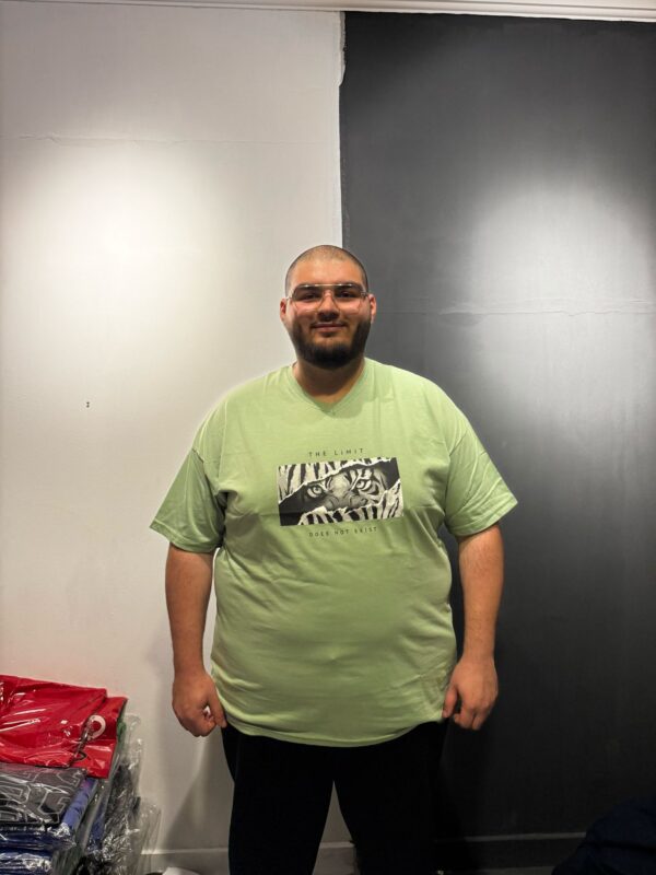 V Yaka %100 Pamuk BÜYÜK Beden Kaplan Baskılı Oversize Yeşil  T-shirt