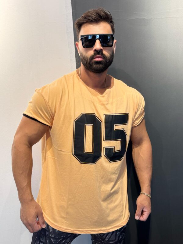 05 Baskılı Somon Rengi Kollar Dar Kesim Fit Model %100 Pamuk Oversize T-shirt - Görsel 2