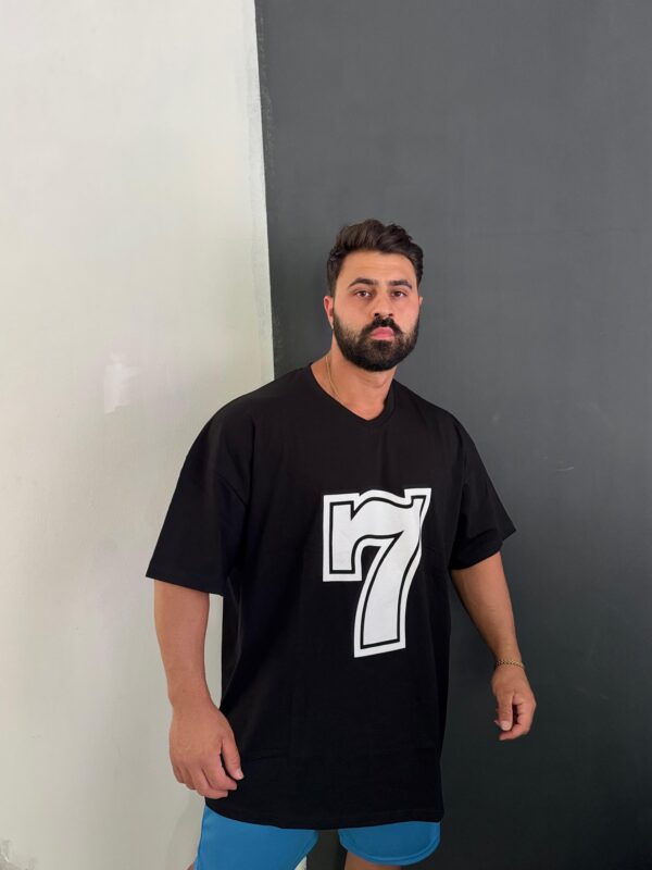 7 Numara Baskılı Oversize 100% Pamuk T-shirt - Görsel 2