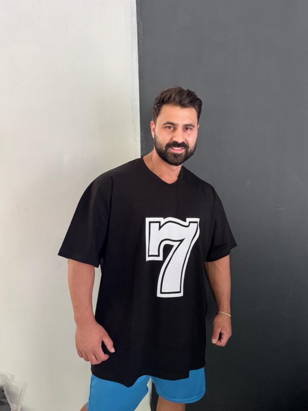 7 Numara Baskılı Oversize 100% Pamuk T-shirt - Görsel 3