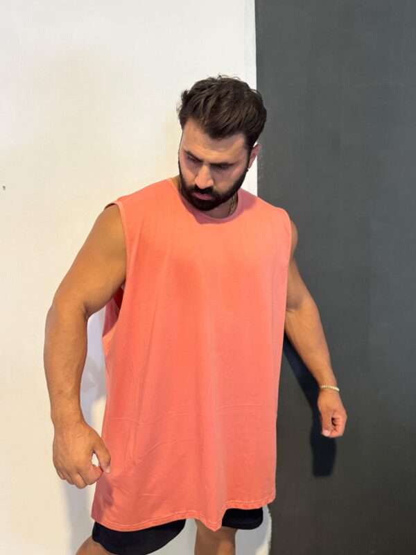 Gül Rengi Sıfır Kol Atlet Baskısız Penye Kumaş Battal Beden