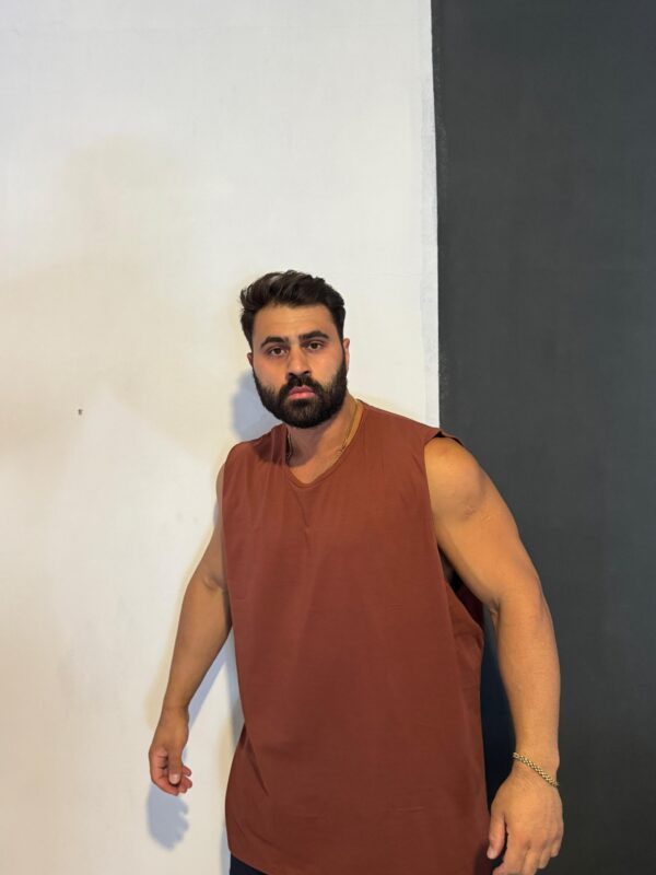 Kiremit Rengi Battal Beden Sıfır Kol Atlet Penye Kumaş - Görsel 2