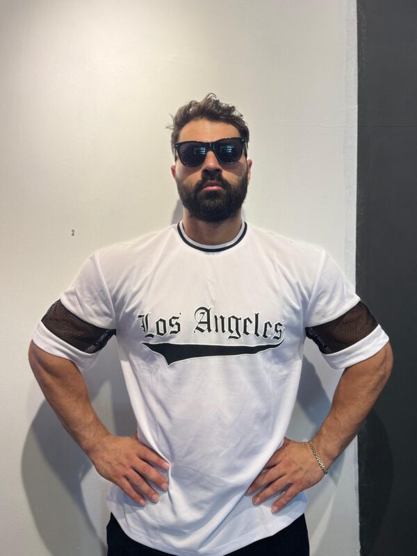 Los Angeles Delikli Kumaş Beyaz Oversize Tişört - Görsel 2