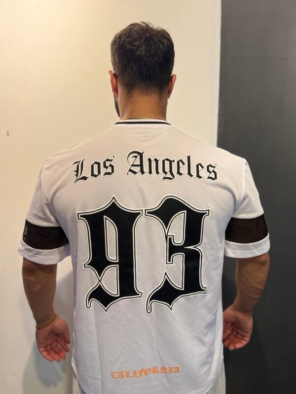 Los Angeles Delikli Kumaş Beyaz Oversize Tişört - Görsel 4