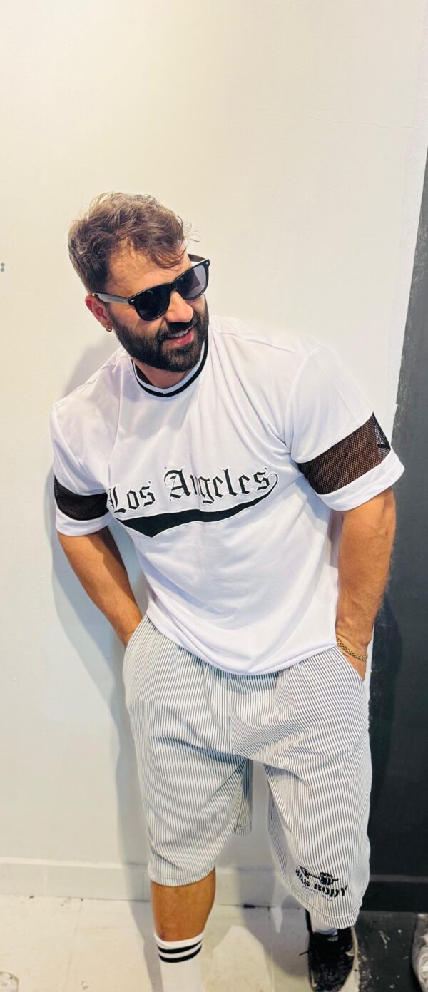 Los Angeles Delikli Kumaş Beyaz Oversize Tişört