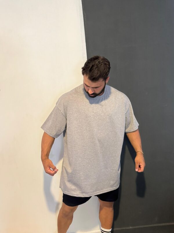 Melanj Rengi Baskısız Bisiklet Yaka Oversize Tişört