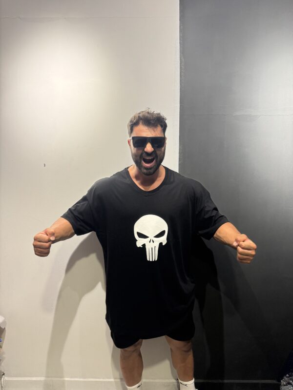 Battal Büyük Beden Siyah Punisher Baskılı Penye Tişört - Görsel 5