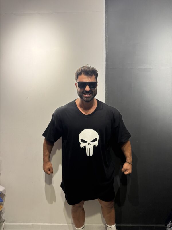 Battal Büyük Beden Siyah Punisher Baskılı Penye Tişört