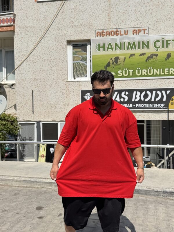 Battal Polo Yaka Büyük Beden Kırmızı Premium Kalite - Görsel 8