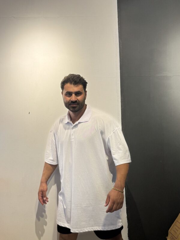 Polo Yaka Battal Beden Premium Beyaz Tişört - Görsel 4