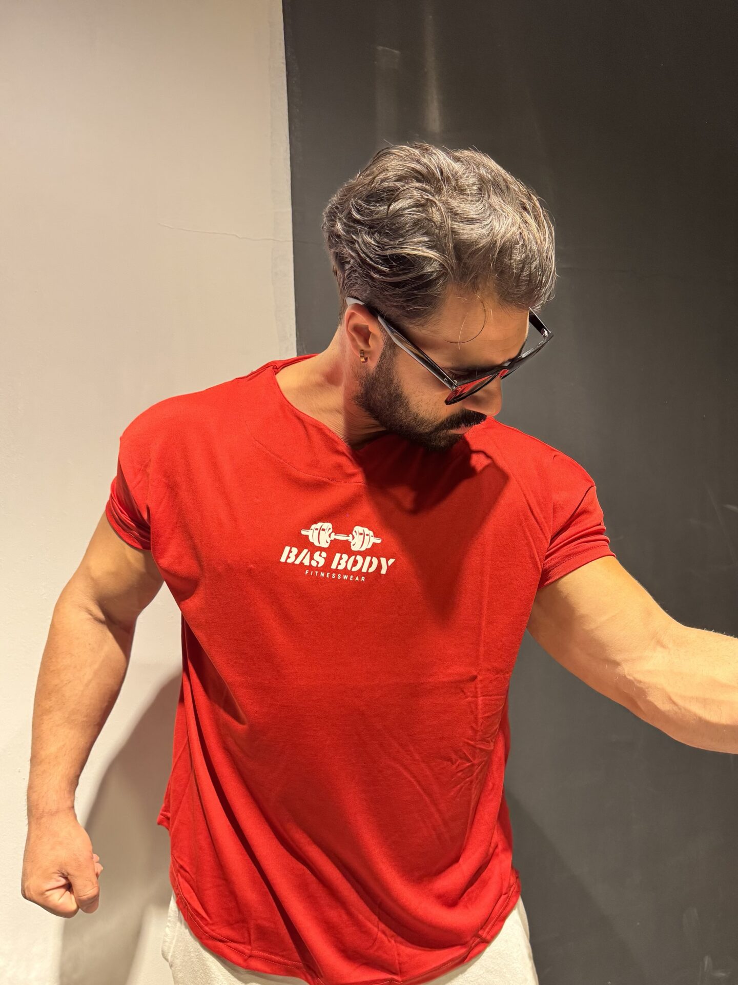 Bas Body Baskılı Dar Kol Kırmızı Spor Tişört - Görsel 3