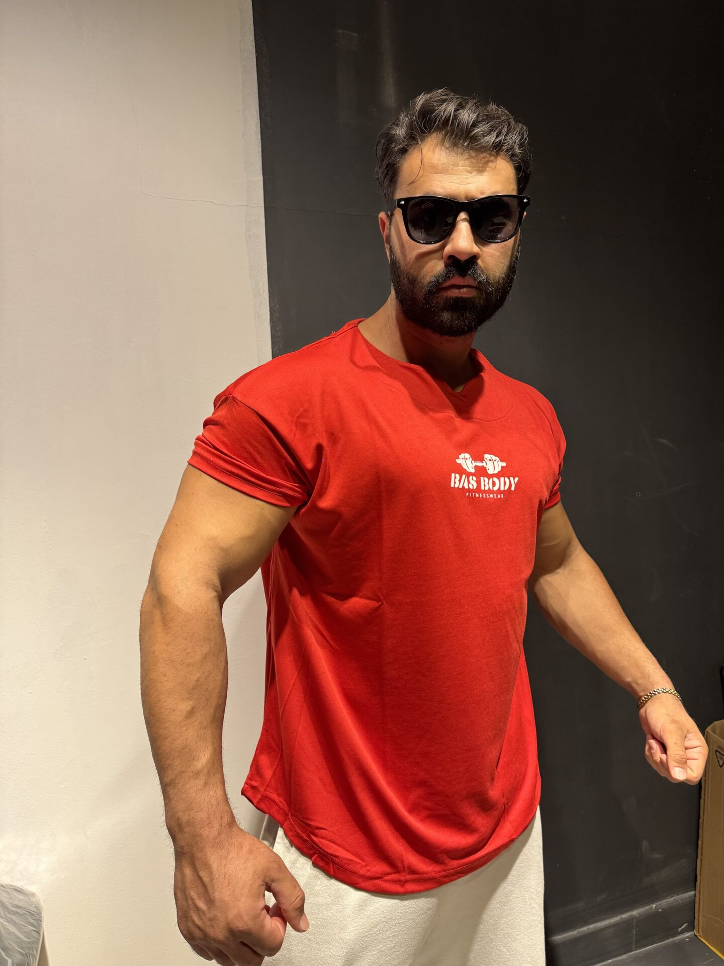 Bas Body Baskılı Dar Kol Kırmızı Spor Tişört - Görsel 4