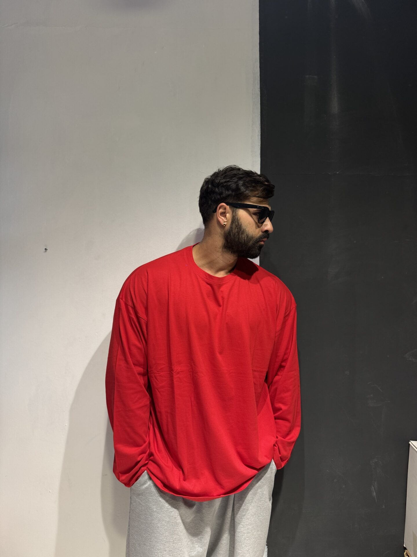 Uzun Kollu Battal Tişört Penye Kumaş Kırmızı - Görsel 3