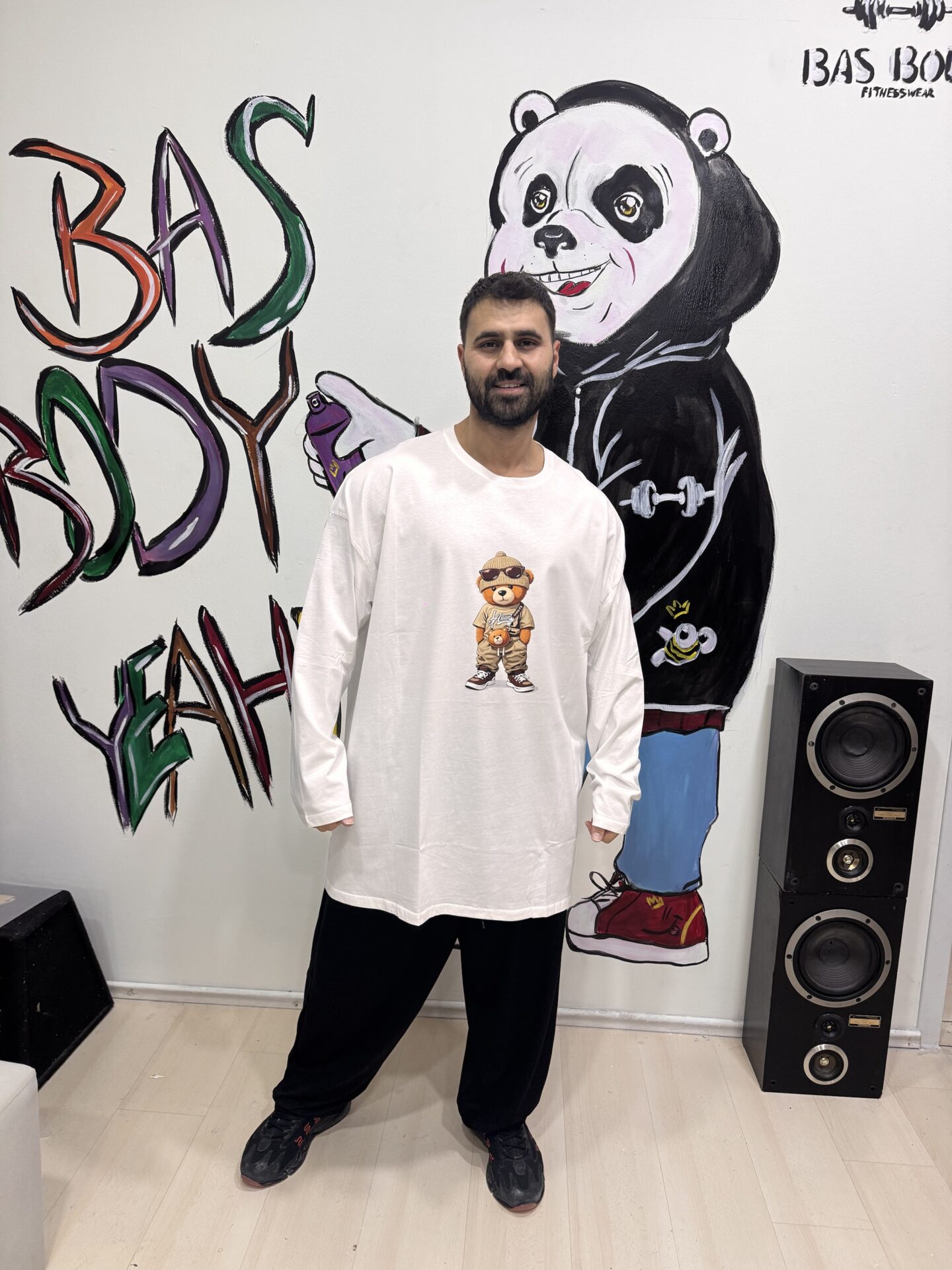 Beyaz Ayıcık Desenli Uzun Kol Battal Beden