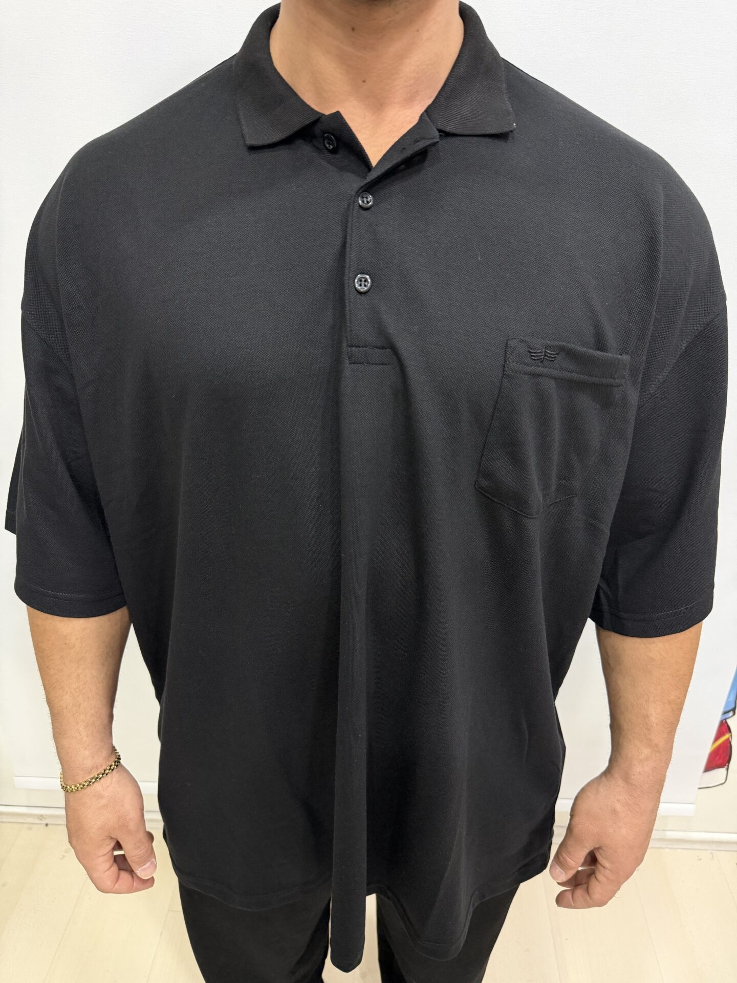 10 Xl’e Kadar Siyah Ön Cepli Battal Büyük Beden Polo Yaka Kısa Kol - Görsel 5