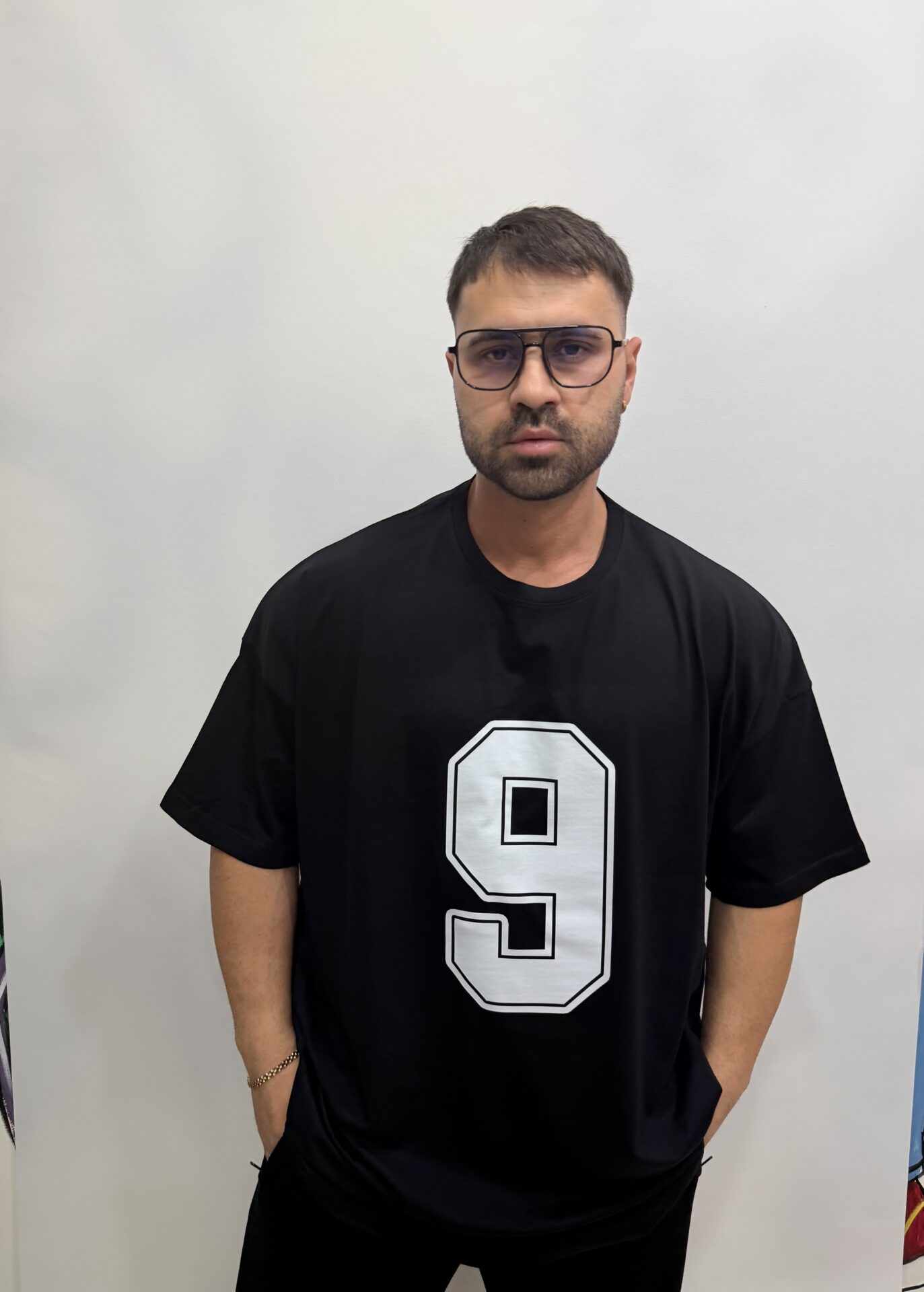 Büyük Beden 9 Numara Baskılı Siyah Oversize Kısa Kol Tişört - Görsel 4