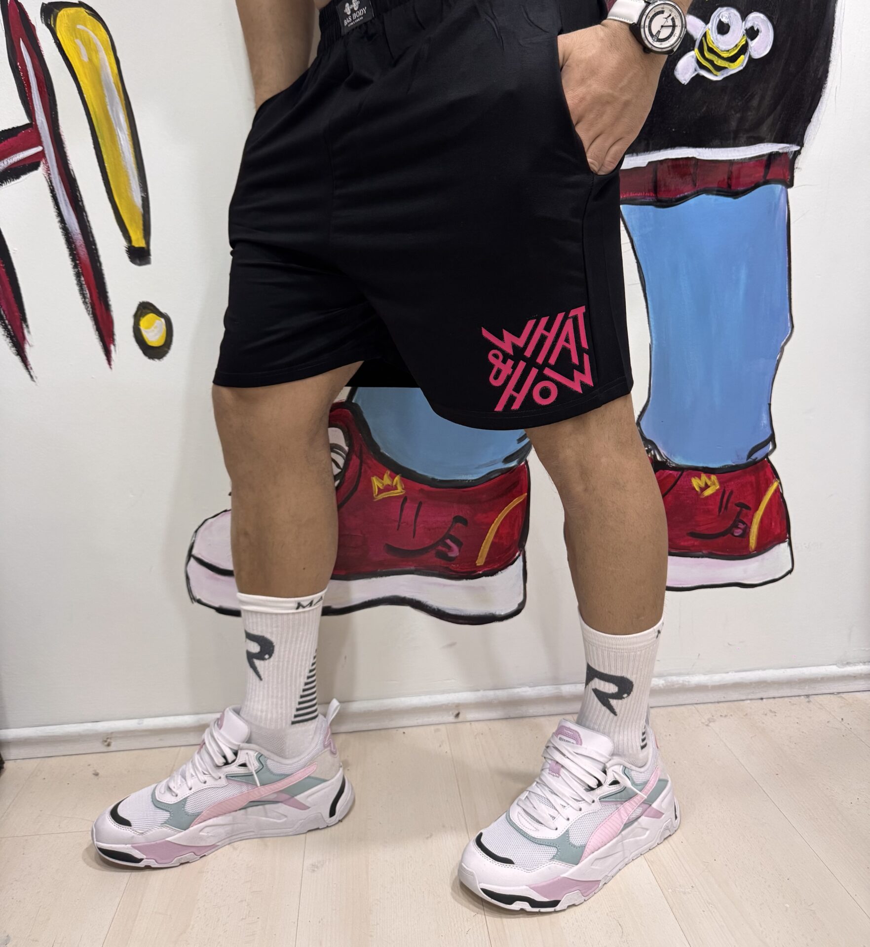 Siyah How /What Baskılı Tarz Spor Ve Günlük Şort Esnek Ve Derin Cepli - Görsel 4