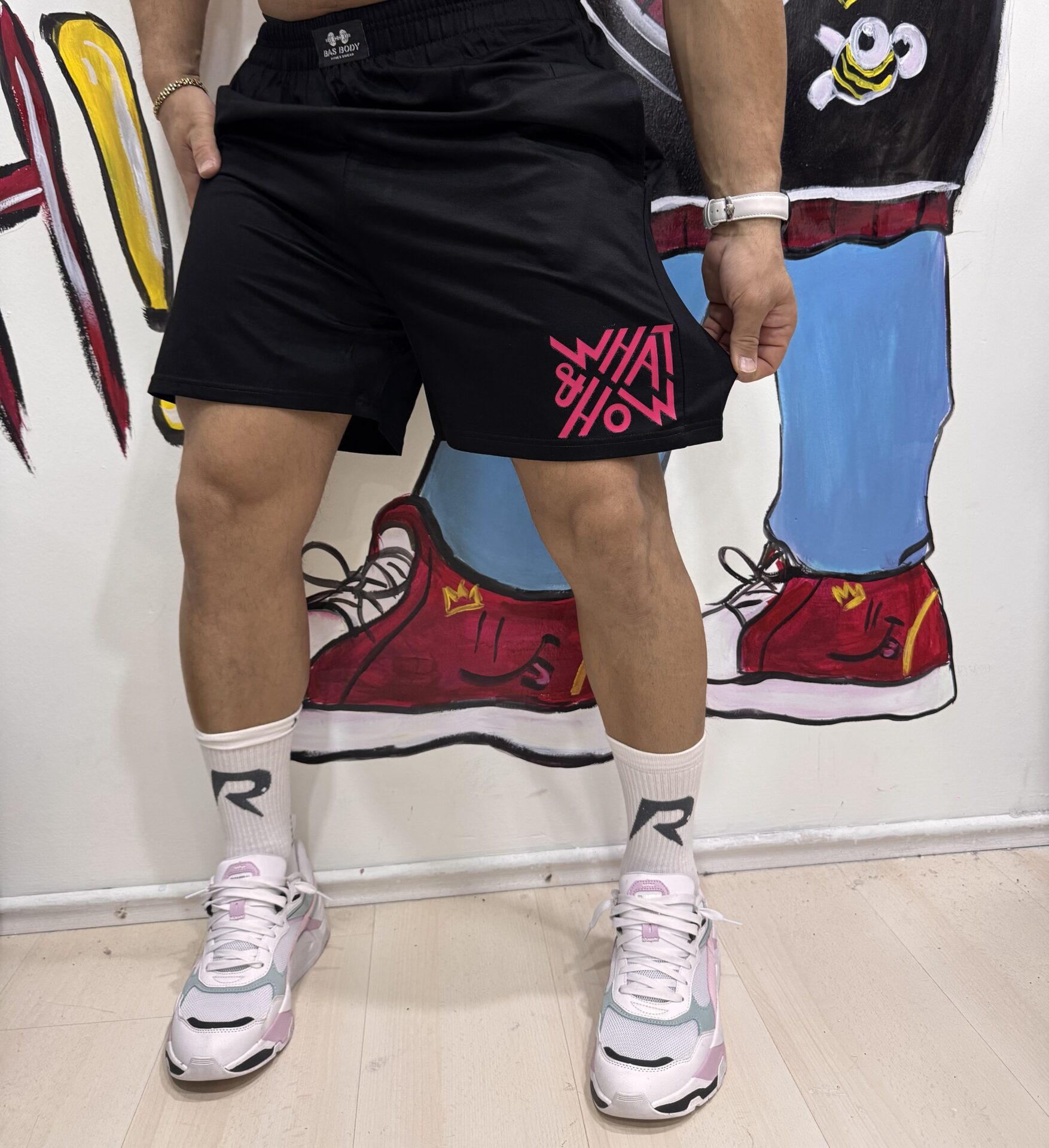 Siyah How /What Baskılı Tarz Spor Ve Günlük Şort Esnek Ve Derin Cepli - Görsel 3