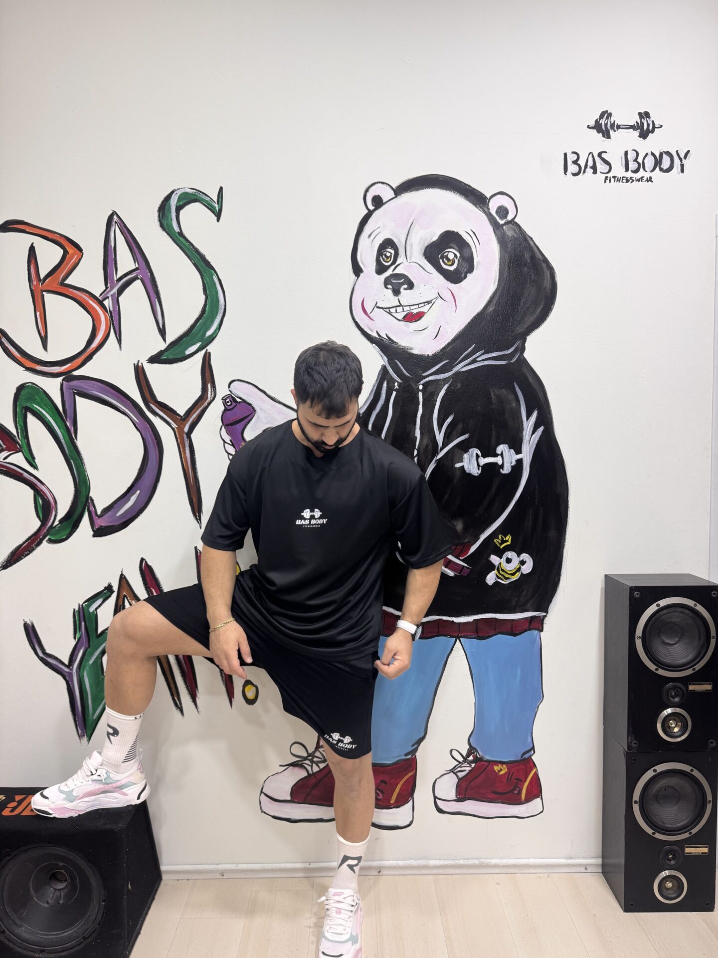 Siyah Delikli Kumaş Bas Body Baskılı RelaxX Model Oversize Tişört - Görsel 4