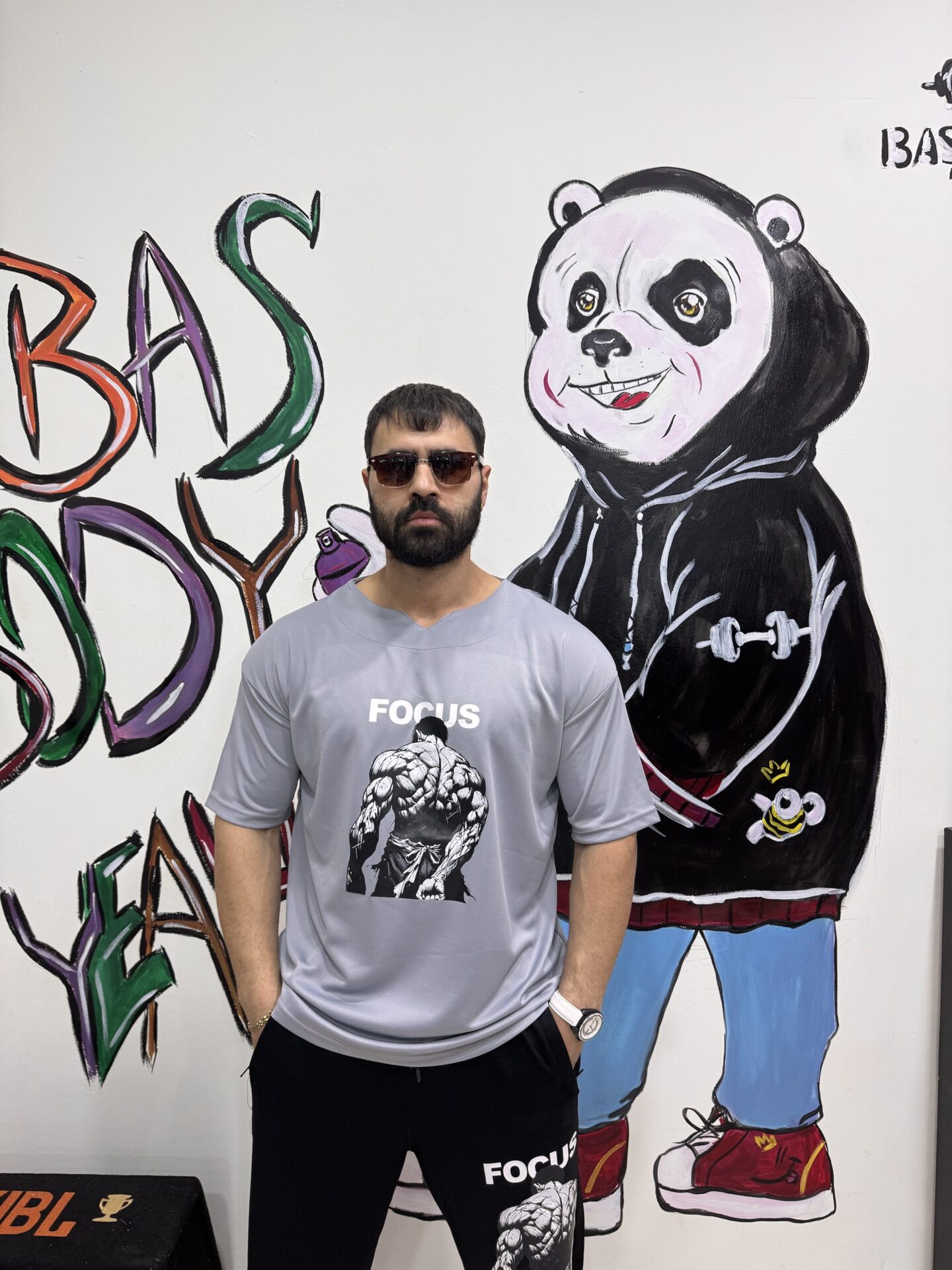 Gri Delikli Kumaş Focus Baskıı Relaxx Model Fitness Oversize Antrenman Tişörtü - Görsel 5