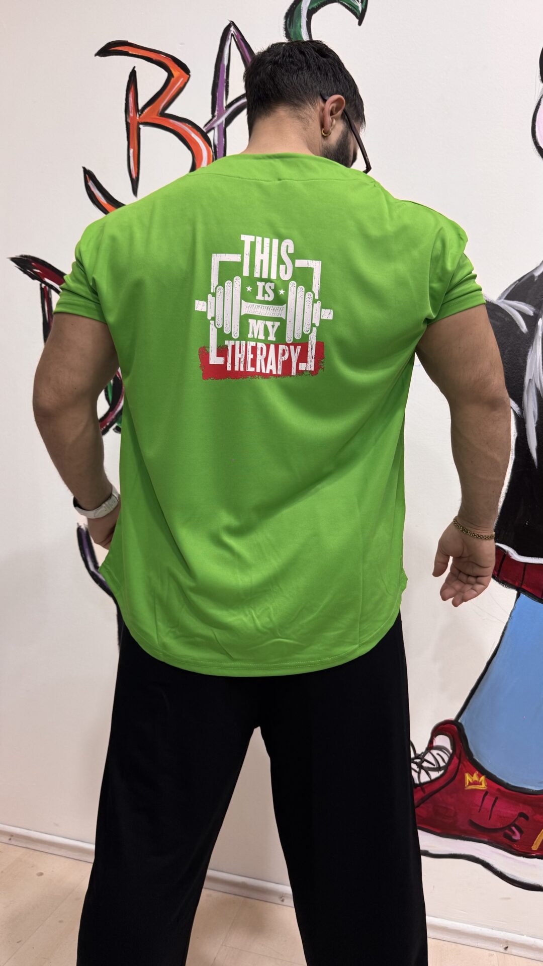 Özel Tasarım Kimsede Bulamayacağın Sırt Baskılı Olympia Yeşil Dar Kol Fitness Tişört - Görsel 4