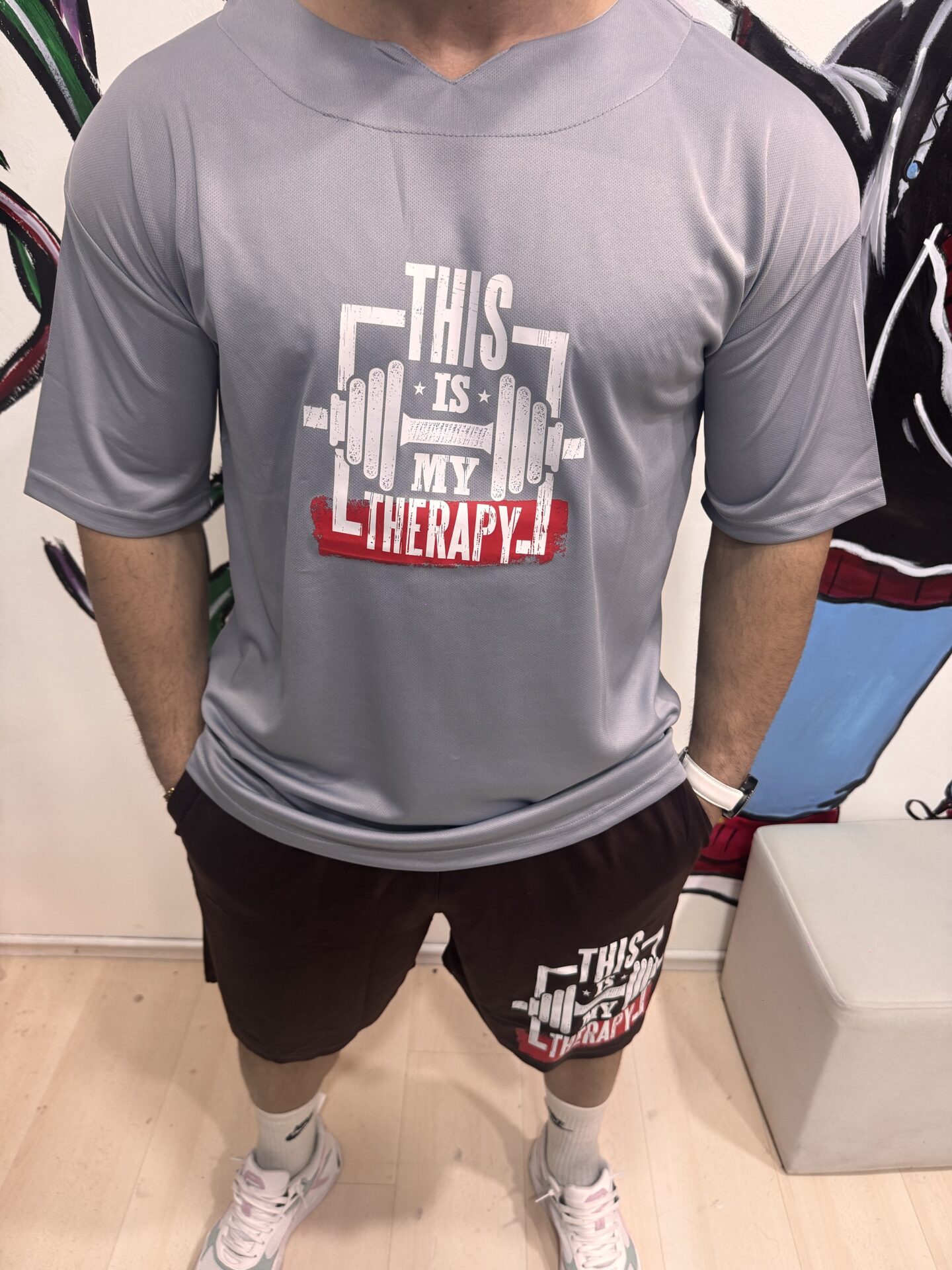 Kahverengi This İs My Therapy Şort Çift Cep Spor Ve Günlük Rahat Kesim - Görsel 3