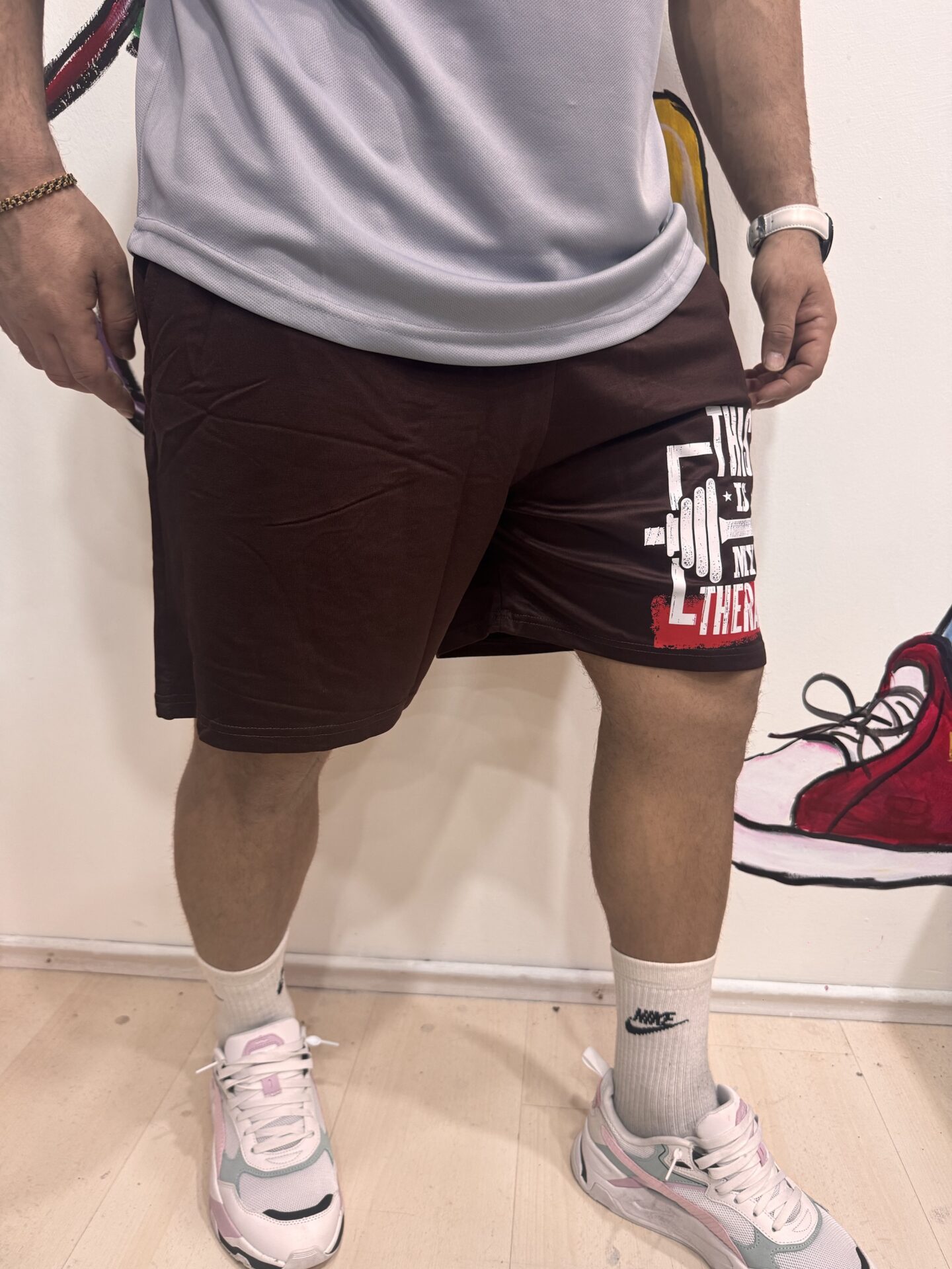 Kahverengi This İs My Therapy Şort Çift Cep Spor Ve Günlük Rahat Kesim - Görsel 4