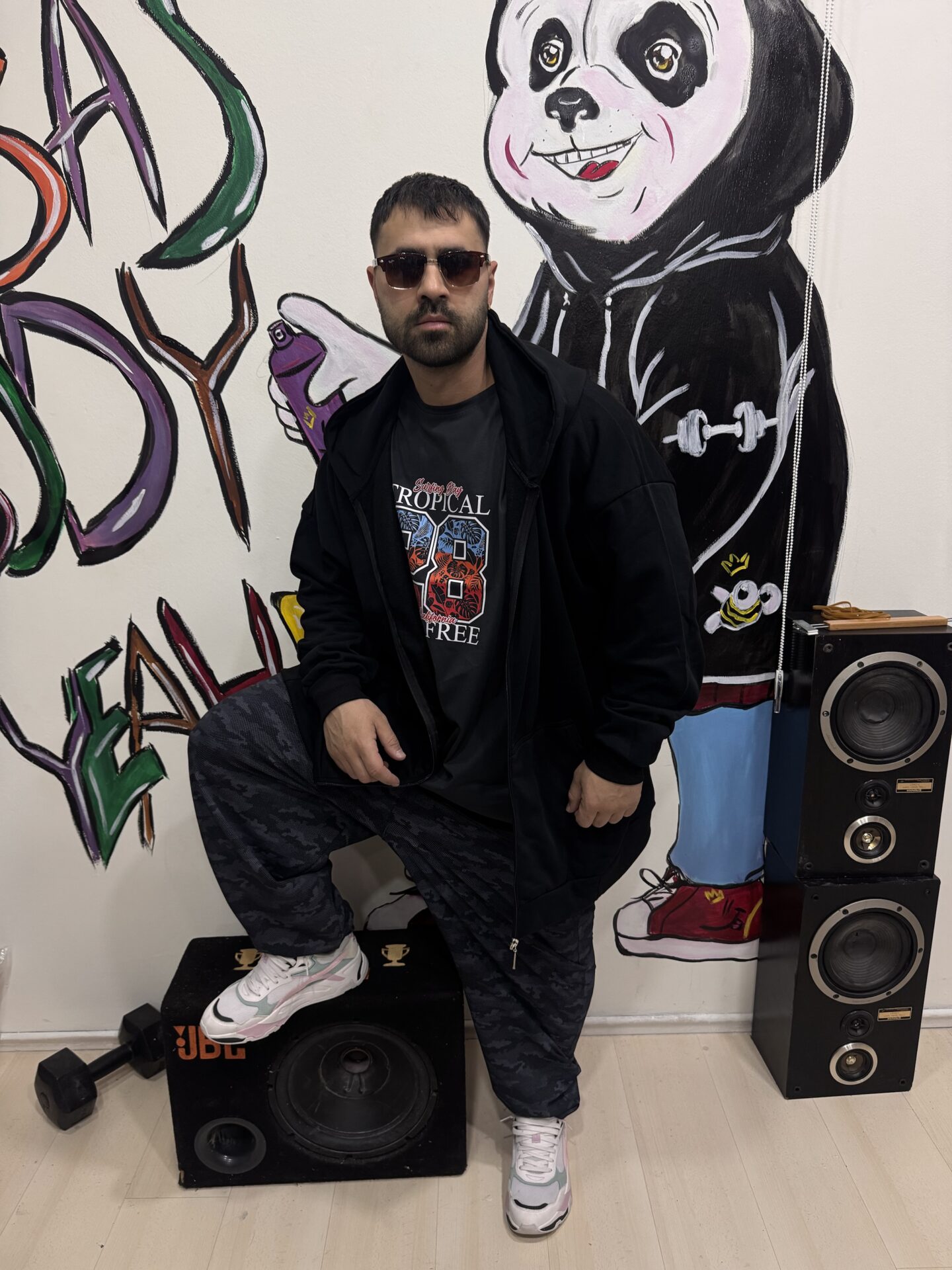 Tropical 28 Baskılı Füme Rengi Büyük Beden Bisiklet Yaka Oversize Tişört - Görsel 3