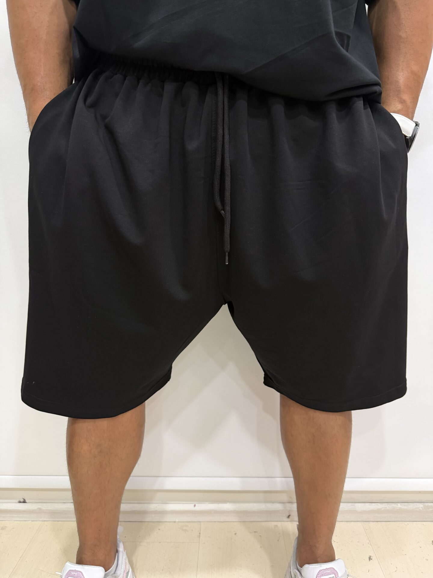 Siyah Düz Basic Penye %100 Pamuk Kapri Şort Büyük Beden Battal - Görsel 5