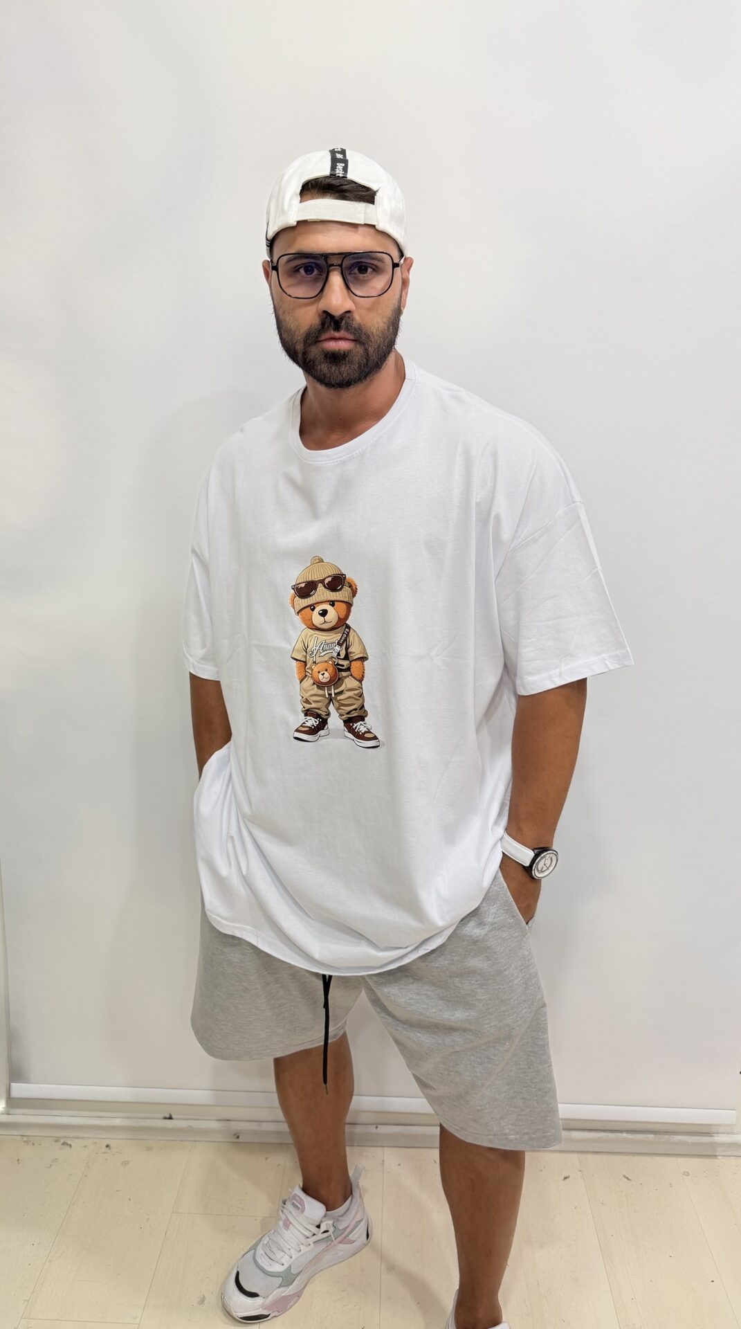 Gri Penye 2 İplik Kapri Şort Derin Çift Cepli Yumuşak Dokulu Kumaş %100 Pamuk - Görsel 3