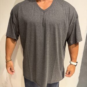 Battal Beden Kısa Kol V Yaka Antrasit Füme Oversize Tişört