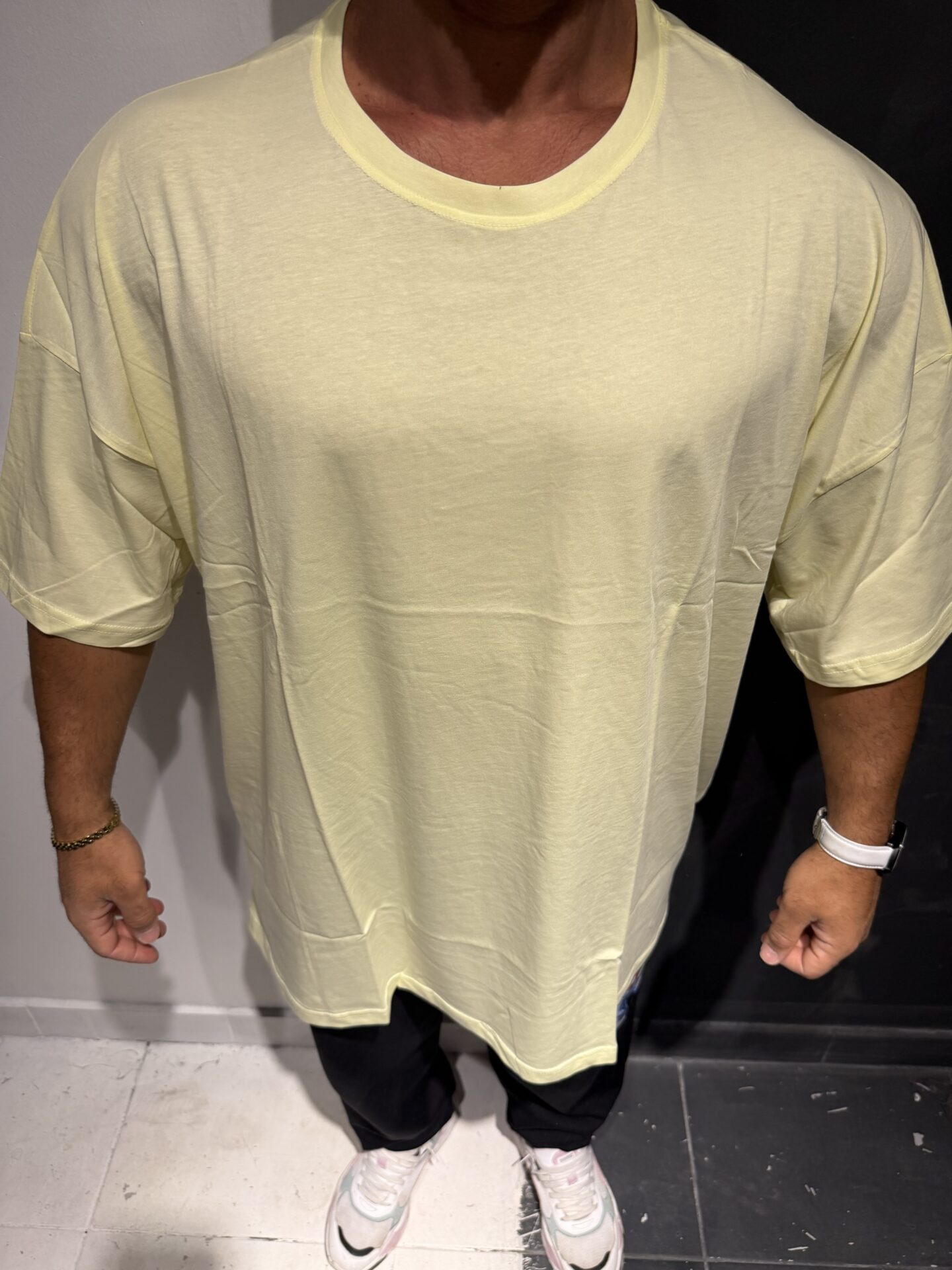 Sarı Bisiklet Yaka Büyük Beden %100 Pamuk Kısa Kol - Görsel 4