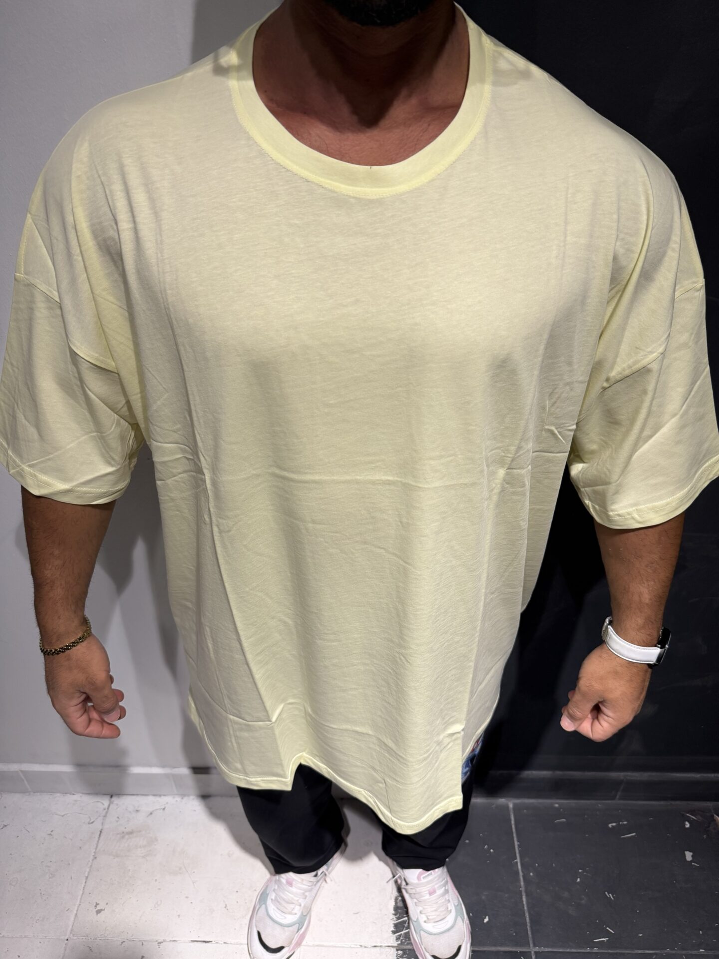 Sarı Bisiklet Yaka Büyük Beden %100 Pamuk Kısa Kol