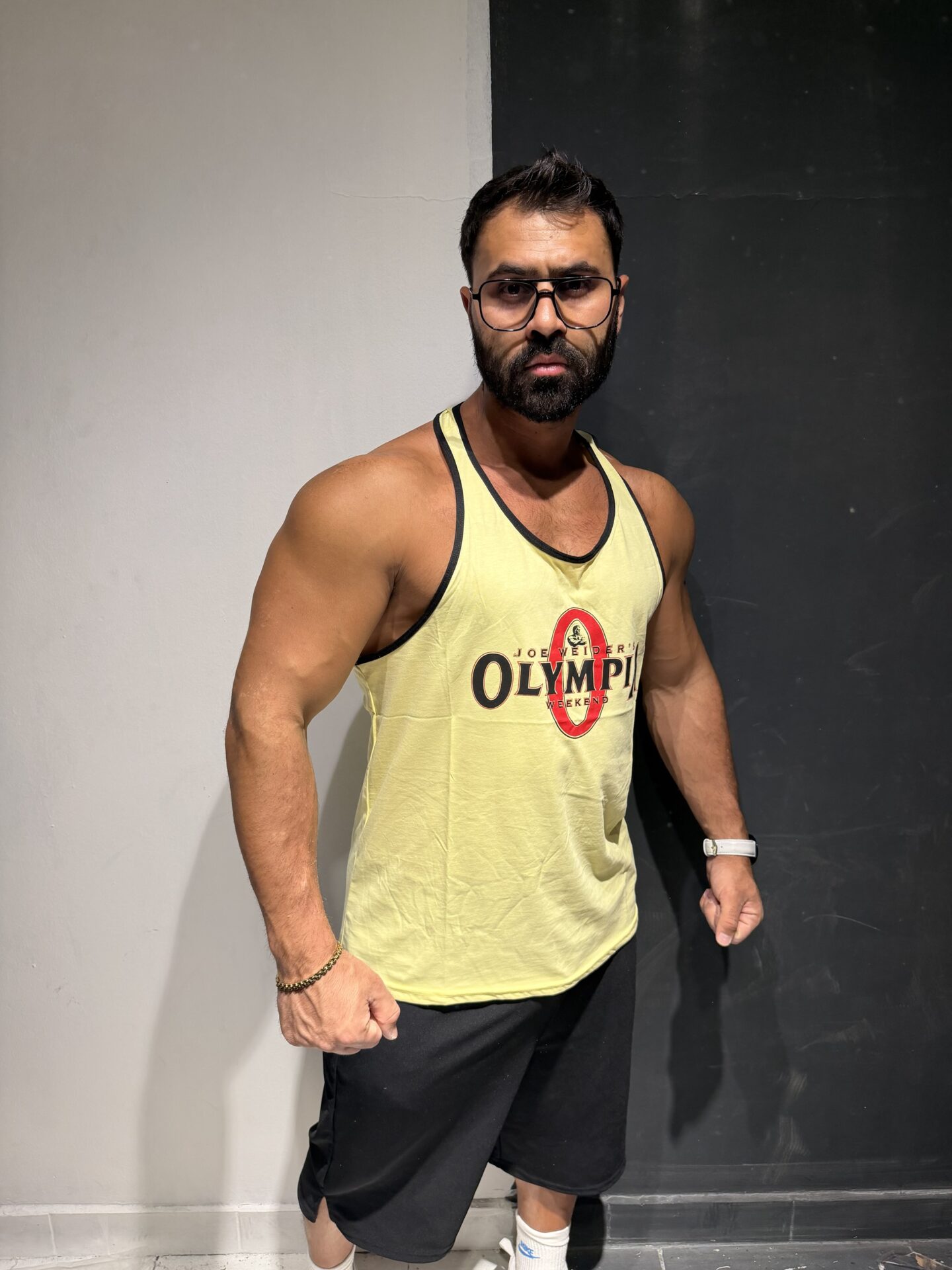 Sarı Olympia Baskılı Spor Fitness Atlet %100 Pamuk - Görsel 3